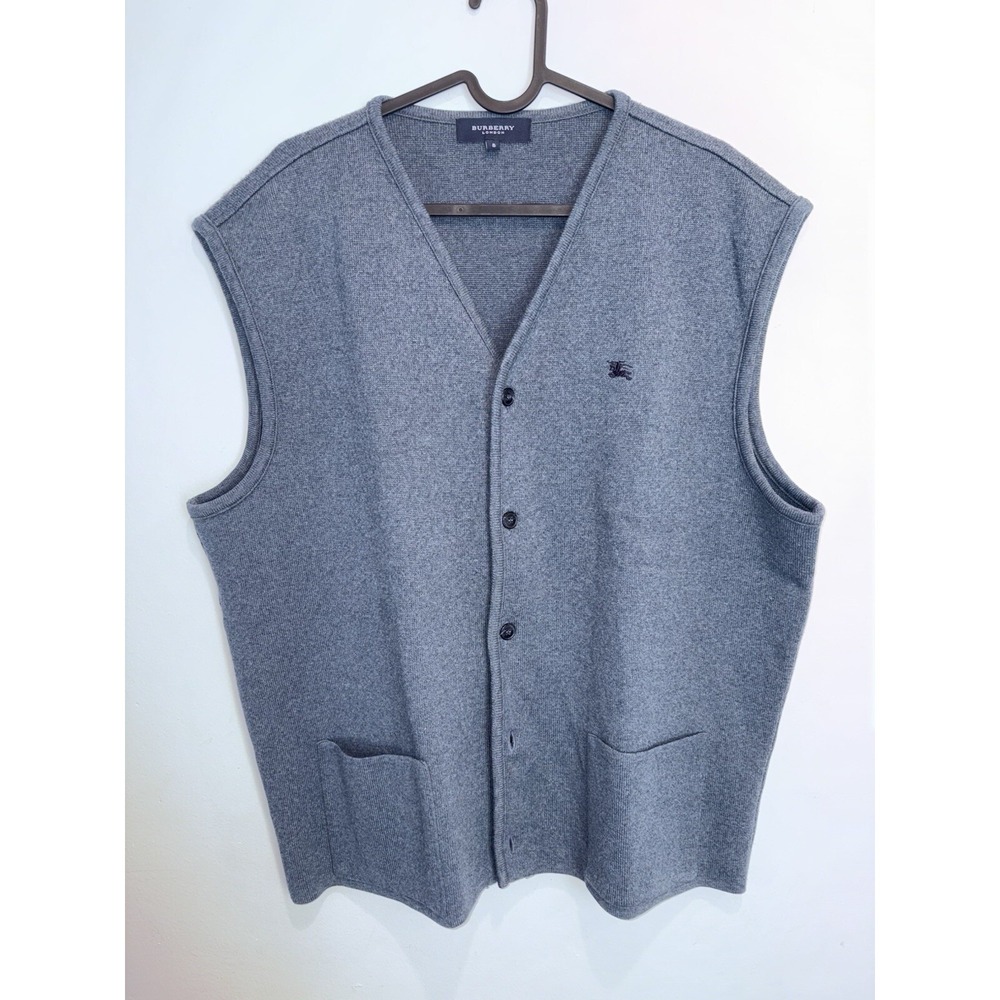 BURBERRY London Wool Gilet Vest Jacket Waistcoat Men Size 8 Sleeveless Blue Y2K